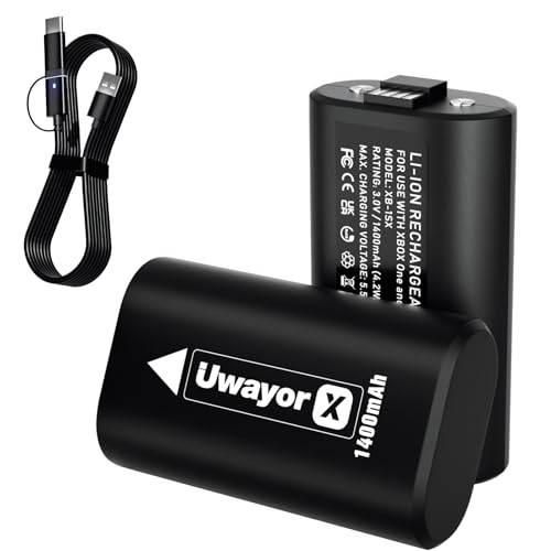 Uwayor Akku Xbox Batterien für Xbox Series X, Xbox Series S, Xbox One, Xbox One S, Xbox One X,Xbox One Elite Controller EIN Batteriepaket schwarz x2 von Uwayor