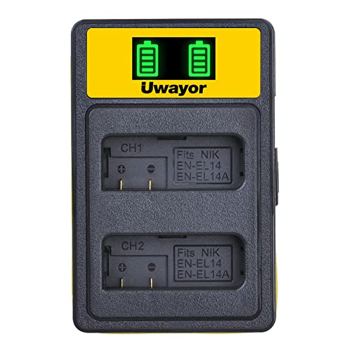 Uwayor EN-EL14A Ladegerät Kamera Ladegerät Kit USB AKKU Ladegerät für Nikon D5600 D5500 D5300 D5200 D5100 D3500 D3400 D3300 D3200 D3100 Coolpix P7800 P7700 P7200 P7100 P7000 von Uwayor