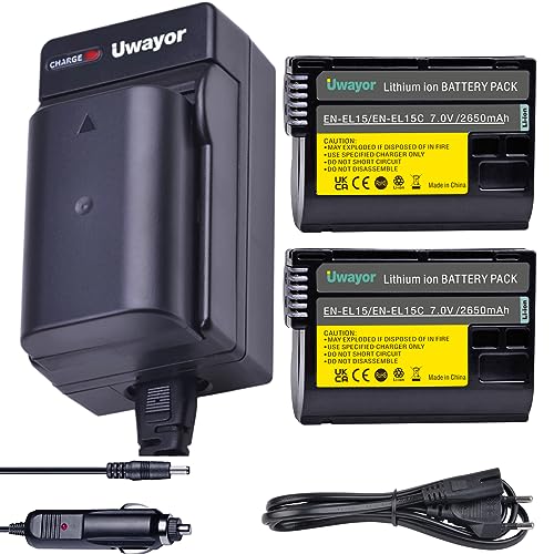 Uwayor EN-EL15C Kamera Akku 2650mAh Ladegerät Set Ersatz Akku Kit für Nikon Z5, Z6, Z6 II, Z7, Z7II D780, D7200, D850, D7500, 1 V1, D750, D800, D800E, D810, D810A, D7100, Digital Cameras von Uwayor