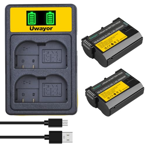 Uwayor EN-EL15C Kamera Akku Ladegerät Set Ersatz Akku Kit USB Dual Slot Akku Ladegerät für Nikon Z5, Z6, Z6 II, Z7, Z7II D780, D850, D600, D800, D810, D810A, D7000, D7200 Digital Cameras von Uwayor