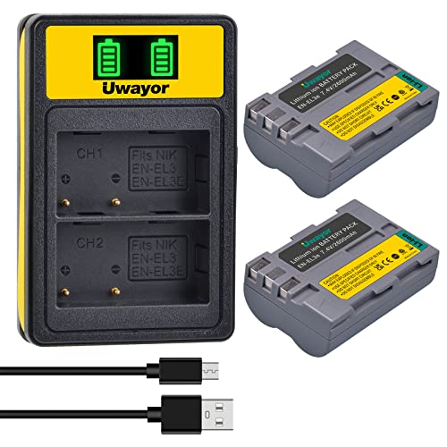 Uwayor EN-EL3e Kamera Akku 2600mAh Ladegerät Set Ersatz Akku Kit USB Dual Slot Batterien Ladegerät für Nikon EN EL3e, EL3, EL3a, D700, D300, D200, D80, D70s, D70, D50, MH-18, MH-19, MB-D200, MB-D10 Uwayor EN-EL3e Kamera Akku 2600mAh Ladegerät Set Ersatz Akku Kit USB Dual Slot Batterien Ladegerät für Nikon EN EL3e, EL3, EL3a, D700, D300, D200, D80, D70s, D70, D50, MH-18, MH-19, MB-D200, MB-D10 von Uwayor
