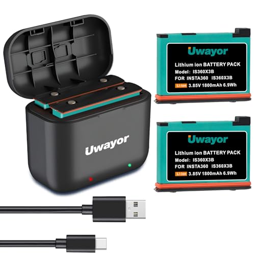 Uwayor Insta360 X3 Ersatz Akku Ladegerät Insta360 X3 und 3-Kanal USB Ladegerät kompatibel mit Insta360 ONE X3 Kamera von Uwayor