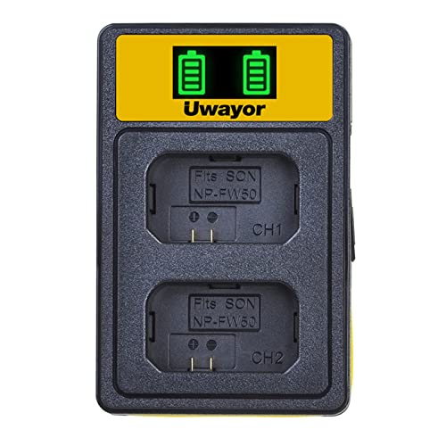 Uwayor NP-FW50 Ladegerät Kamera Ladegerät Kit USB Dual Slot Akku Ladegerät für Sony A6000 A6500 A6400 A6300 A5000 A5100 A7 A7II A7SII A7 /S2 A7/2 A7RII A55 A510 RX10 RX10II von Uwayor