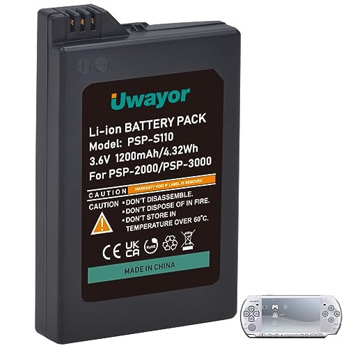 Uwayor PSP-S110 Akku 1200mAh Batterie kompatibel mit Sony PSP-2000 PSP-S110 Ersatzakku Batterie von Uwayor