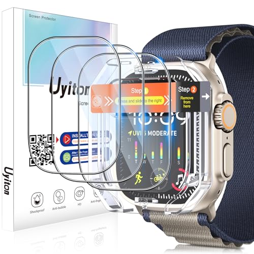 Uyiton für Apple Watch Ultra/Ultra 2 49MM Schutzfolie, 3 Stück Anti-Kratz PET Schutzglas [Vollständige Abdeckung] [Berührungsempfindlich] HD-Transparente 9H Härte Panzer Schutz Glas für iWatch 49MM von Uyiton