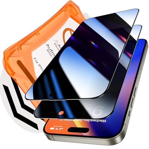 Uyiton für iPhone 15 Pro Max für Panzerglas Sichtschutz - 28° Privacy Folie 9H TOP Härte Schutzglas Anti-Spy Displayschutz [Auto-Installation] Vollständige Abdeckung Panzer Schutz Glas, 2 Stück von Uyiton