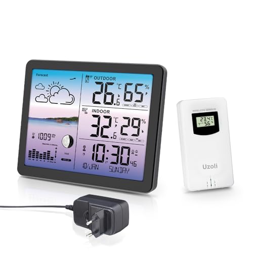 Uzoli Wetterstation funk mit Außensensor Wettervorhersage Funkuhr Innen Außen Thermometer Hygrometer Luftdruck Mondphase Gezeiten Komfortstufe Schimmelrisiko Funkwetterstation Farbdisplay - EM3566D Uzoli Wetterstation funk mit Außensensor Wettervorhersage Funkuhr Innen Außen Thermometer Hygrometer Luftdruck Mondphase Gezeiten Komfortstufe Schimmelrisiko Funkwetterstation Farbdisplay - EM3566D von Uzoli