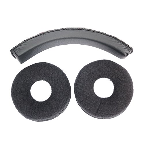 V-MOTA Ersatz-Ohrpolster und Kopfbügel, Reparaturteile für Sennheiser PC160 PC161 PC163 PC165 PC166 PC310 Kopfhörer, Ohrenschützer (1 Set, Schwarz, Leder) von V-MOTA
