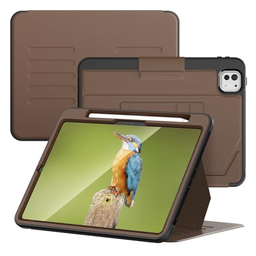V-MOTA Flache Schutzhülle, kompatibel mit iPad Pro M4 2024 11 Zoll, A2836 Tablet, PU-Leder, ultradünne Passform, automatische Wake-/Sleep-Funktion, mit Stifthalter, Braun von V-MOTA