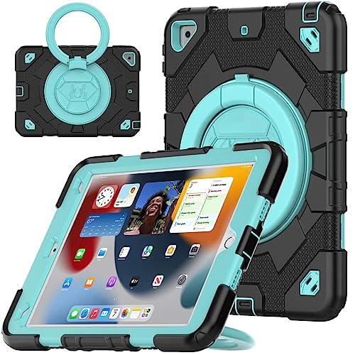 V-MOTA Flat Protect Spider-Man Cute Silicone Compatible with iPad 7th 8th 9th (2019/2020/2021) Generation 10.2 inch; Rotatable Kickstand Bracelet Protective Cover (Black Light Blue) von V-MOTA