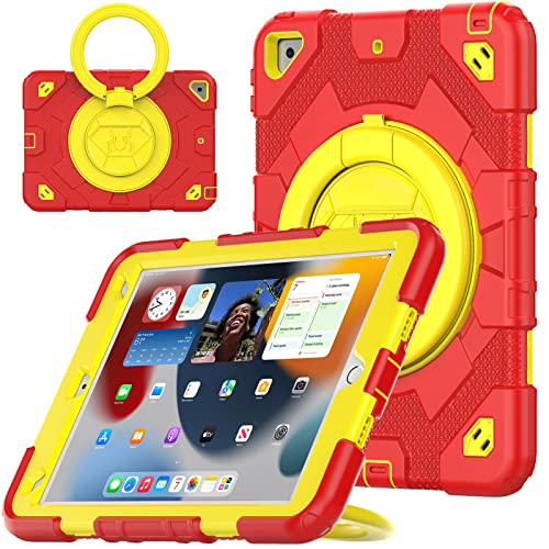 V-MOTA Flat Protect Spider-Man Cute Silicone Compatible with iPad 7th 8th 9th (2019/2020/2021) Generation 10.2 inch; Rotatable Kickstand Bracelet Protective Cover (Red Yellow) von V-MOTA