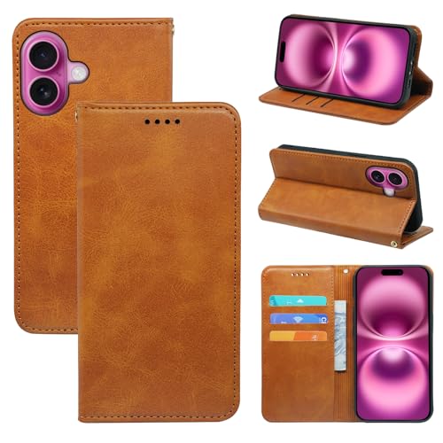 V-MOTA Leder Wallet Case für iPhone, Flip Cover mit 3 Kartenfächern, Standfunktion (Gelb, iPhone 16) von V-MOTA