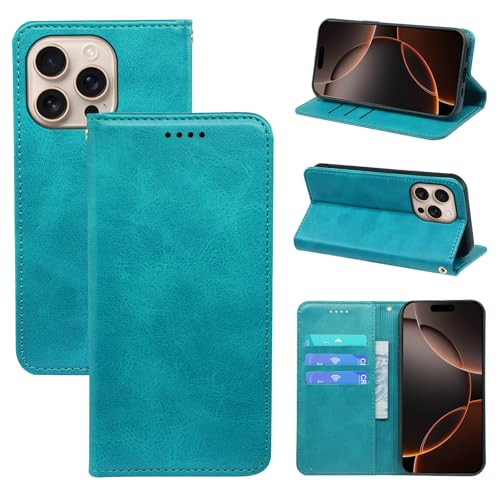 V-MOTA Leder Wallet Case für iPhone, Flip Cover mit 3 Kartenfächern, Standfunktion (Hellgrün, iPhone 16 Plus) von V-MOTA