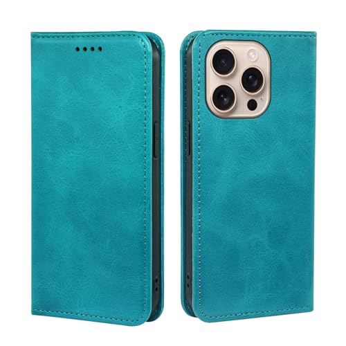 V-MOTA Leder Wallet Case für iPhone, Flip Cover mit 3 Kartenfächern, Standfunktion (Hellgrün, iPhone 16 Pro) von V-MOTA