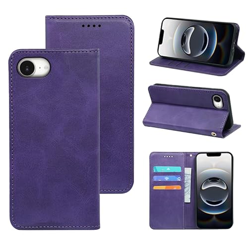 V-MOTA Leder Wallet Case für iPhone, Flip Cover mit 3 Kartenfächern, Standfunktion (Lila, iPhone 16e) von V-MOTA