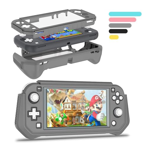 V-MOTA Schutzhülle für Nintendo Switch Lite, vollständiger Schutz Switch Lite Cover, TPU Stoßdämpfung und Anti-Kratzer für Nintendo Switch mit integriertem Displayschutz & Daumengriffkappen (Grau) von V-MOTA