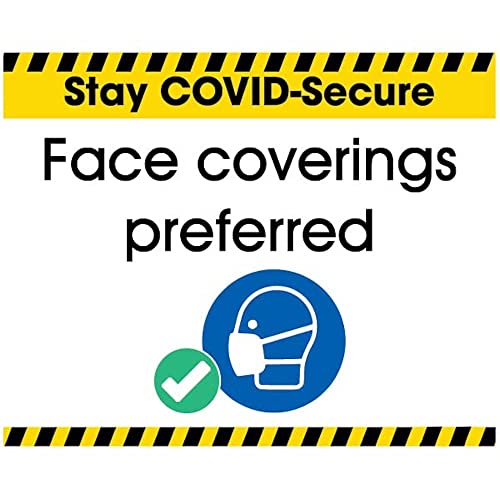 COVID-Secure Sticker - Face Coverings Preferred - 100x80mm Selbstklebendes Vinyl von VSafety
