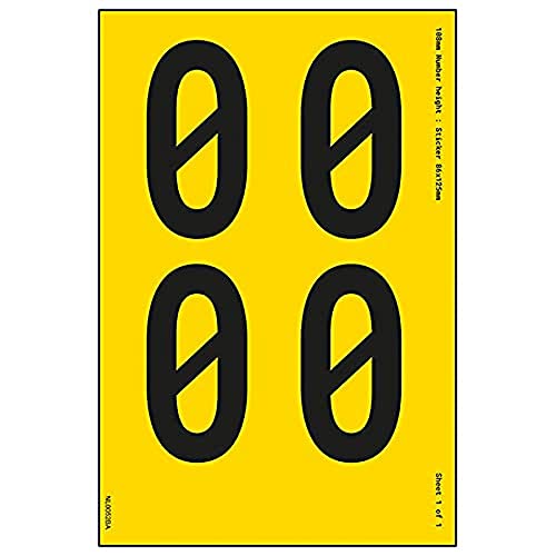 Ein Nummernblatt – 0 – 108 mm Höhe – 300 x 200 mm – gelbes selbstklebendes Vinyl von V Safety