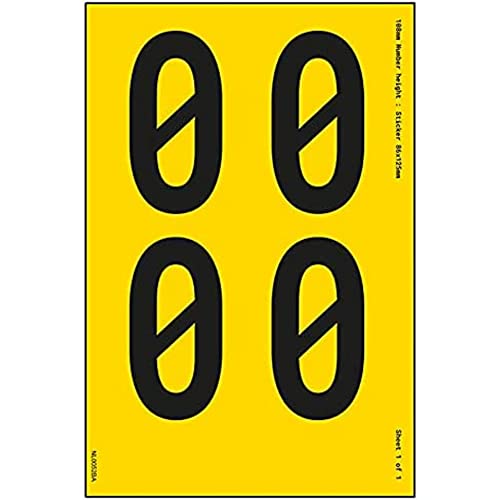 Ein Nummernblatt – 0 – 13 mm Höhe – 300 x 200 mm – gelbes selbstklebendes Vinyl von V Safety