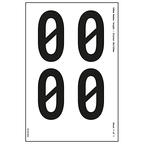 Ein Nummernblatt – 0 – 13 mm Zahlenhöhe – 300 x 200 mm – selbstklebendes Vinyl von V Safety