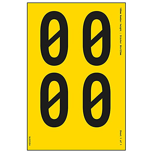 Ein Nummernblatt – 0 – 9 mm Höhe – 300 x 200 mm – gelbes selbstklebendes Vinyl von V Safety