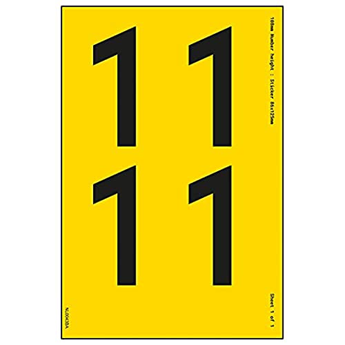 Ein Nummernblatt – 1 – 108 mm Höhe – 300 x 200 mm – gelbes selbstklebendes Vinyl von V Safety
