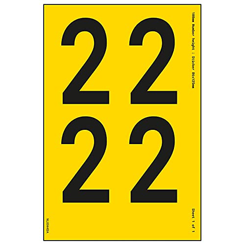Ein Nummernblatt – 2 – 76 mm Höhe – 300 x 200 mm – gelbes selbstklebendes Vinyl von V Safety