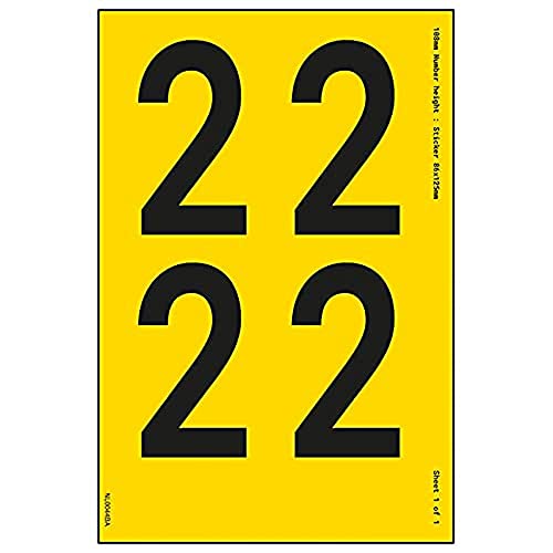 Ein Nummernblatt – 2 – 9 mm Höhe – 300 x 200 mm – gelbes selbstklebendes Vinyl von V Safety