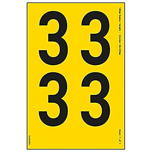 Ein Nummernblatt – 3 – 23 mm Höhe – 300 x 200 mm – gelbes selbstklebendes Vinyl von V Safety