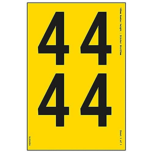 Ein Nummernblatt – 4 – 108 mm Höhe – 300 x 200 mm – gelbes selbstklebendes Vinyl von V Safety
