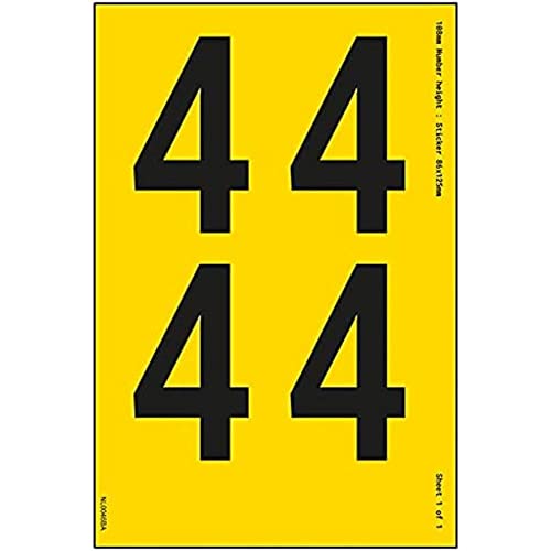 Ein Nummernblatt – 4 – 54 mm Höhe – 300 x 200 mm – gelbes selbstklebendes Vinyl von V Safety
