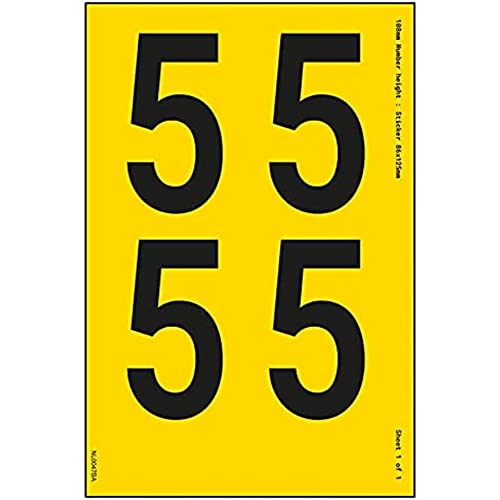 Ein Nummernblatt – 5 – 108 mm Höhe – 300 x 200 mm – gelbes selbstklebendes Vinyl von VSafety