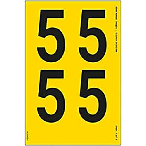 Ein Nummernblatt – 5 – 13 mm Höhe – 300 x 200 mm – gelbes selbstklebendes Vinyl Ein Nummernblatt – 5 – 13 mm Höhe – 300 x 200 mm – gelbes selbstklebendes Vinyl von VSafety