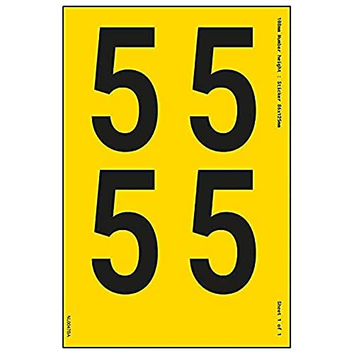 Ein Nummernblatt – 5 – 36 mm Höhe – 300 x 200 mm – gelbes selbstklebendes Vinyl von V Safety