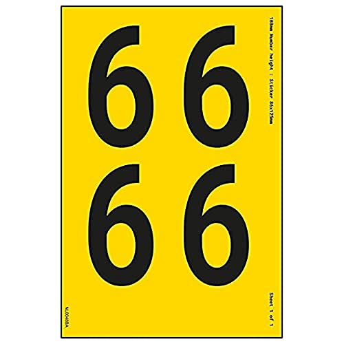 Ein Nummernblatt – 6 – 13 mm Höhe – 300 x 200 mm – gelbes selbstklebendes Vinyl von V Safety