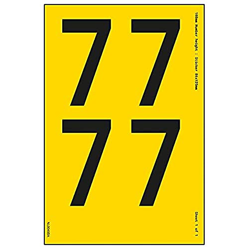 Ein Nummernblatt – 7 – 108 mm Höhe – 300 x 200 mm – gelbes selbstklebendes Vinyl von V Safety