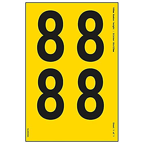 Ein Nummernblatt – 8 – 108 mm Höhe – 300 x 200 mm – gelbes selbstklebendes Vinyl von V Safety