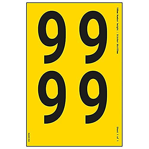 Ein Nummernblatt – 9 – 23 mm Höhe – 300 x 200 mm – gelbes selbstklebendes Vinyl Ein Nummernblatt – 9 – 23 mm Höhe – 300 x 200 mm – gelbes selbstklebendes Vinyl von VSafety