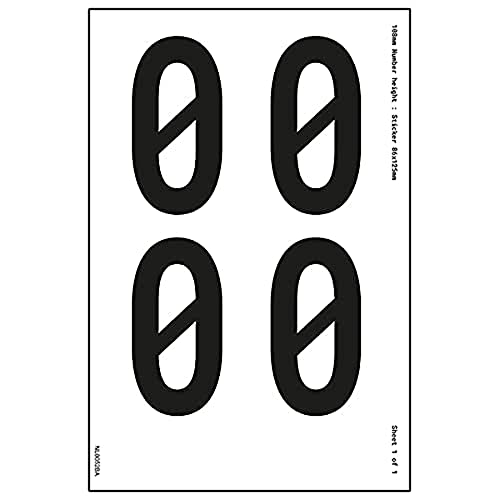 Ein Zahlenblatt – 0 – 76 mm Zahlenhöhe – 300 x 200 mm – selbstklebendes Vinyl von V Safety