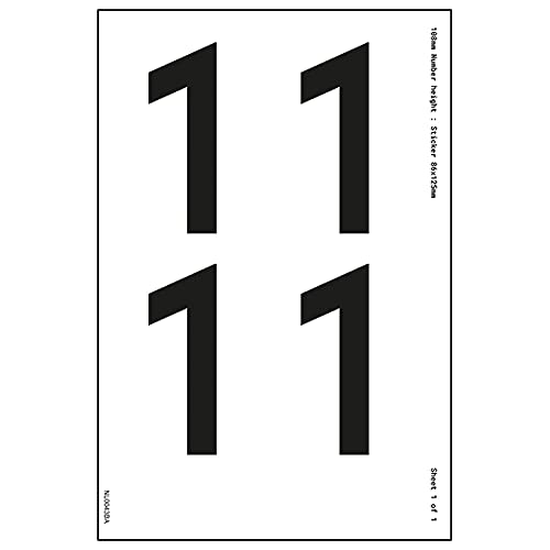Ein Zahlenblatt – 1 – 108 mm Zahlenhöhe – 300 x 200 mm – selbstklebendes Vinyl von VSafety