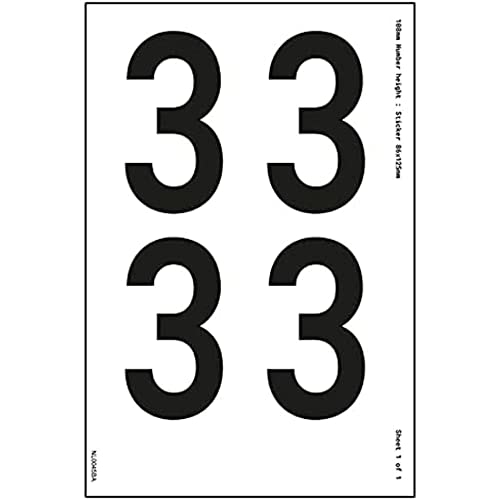 Ein Zahlenblatt – 3 – 13 mm Zahlenhöhe – 300 x 200 mm – selbstklebendes Vinyl von V Safety