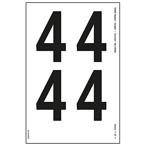 Ein Zahlenblatt – 4 – 18 mm Zahlenhöhe – 300 x 200 mm – selbstklebendes Vinyl von V Safety