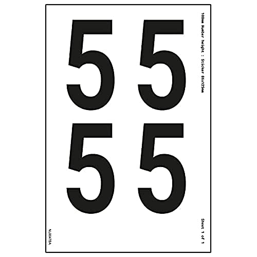 Ein Zahlenblatt – 5 – 108 mm Zahlenhöhe – 300 x 200 mm – selbstklebendes Vinyl von V Safety