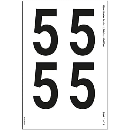 Ein Zahlenblatt – 5 – 23 mm Zahlenhöhe – 300 x 200 mm – selbstklebendes Vinyl von V Safety
