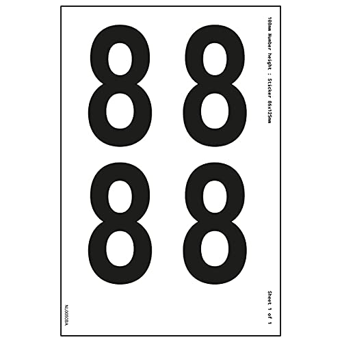 Ein Zahlenblatt – 8 – 108 mm Zahlenhöhe – 300 x 200 mm – selbstklebendes Vinyl von V Safety