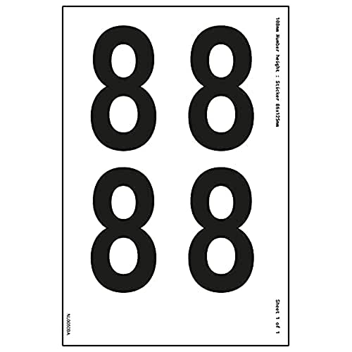 Ein Zahlenblatt – 8 – 54 mm Zahlenhöhe – 300 x 200 mm – selbstklebendes Vinyl von V Safety