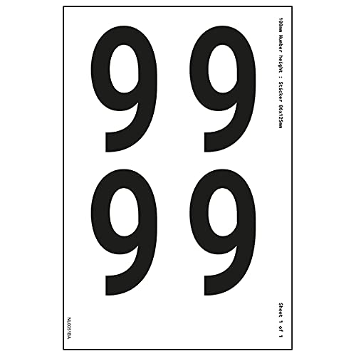 Ein Zahlenblatt – 9 – 108 mm Zahlenhöhe – 300 x 200 mm – selbstklebendes Vinyl von V Safety