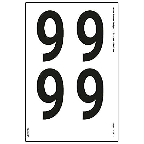 Ein Zahlenblatt – 9 – 13 mm Zahlenhöhe – 300 x 200 mm – selbstklebendes Vinyl von V Safety