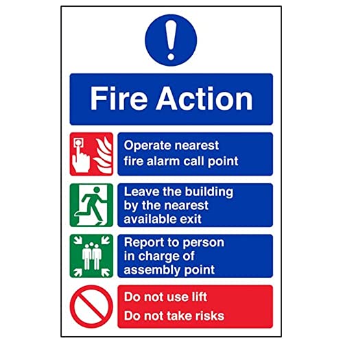 Fire Action – Prohibition/Safe Lifts – 200 x 300 mm wiederklebbares Sicherheitsschild von V Safety