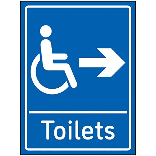 Schild mit Aufschrift „VSafety Disabled Toilets“ nach rechts, 150 x 200 mm, selbstklebendes Vinyl, Blau von V Safety